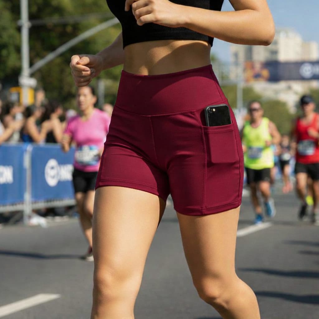 Short Fitness Feminino Liso com Bolso de Academia Treino Corrida Ginástica Tecido Suplex com ZERO TRANSPARENCIA