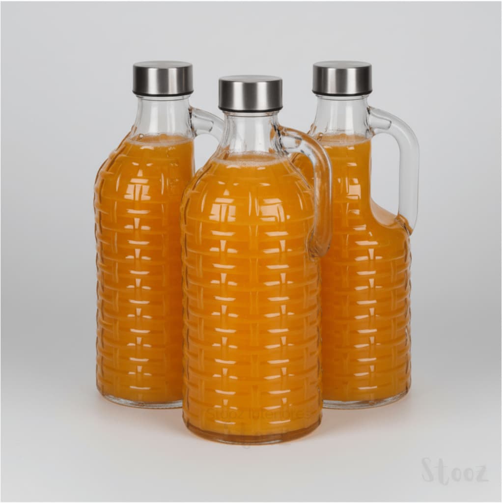 Kit 3 Garrafa de Vidro 1000ml para Geladeira com Alça e Tampa Inox  Jarra para Suco Água Chá
