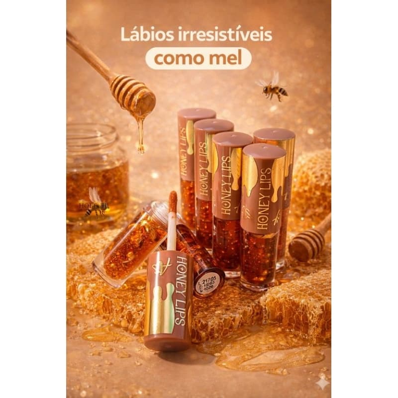 Gloss Labial de mel/ Lip honey Kiss/ Hidratação, brilho natural e efeito suave nos lábios