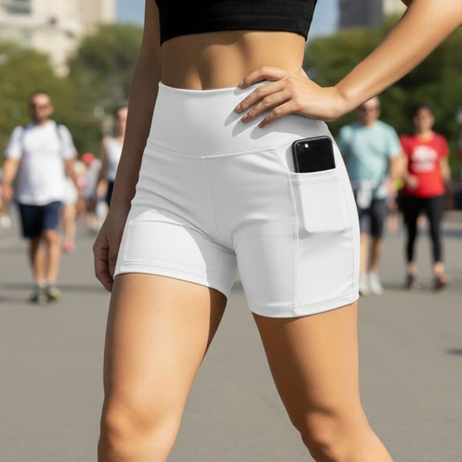 Short Legging Feminino Liso Moda Fitness de Academia Treino Corrida Ginástica Com 2 Bolsos Porta Celular/Chaves