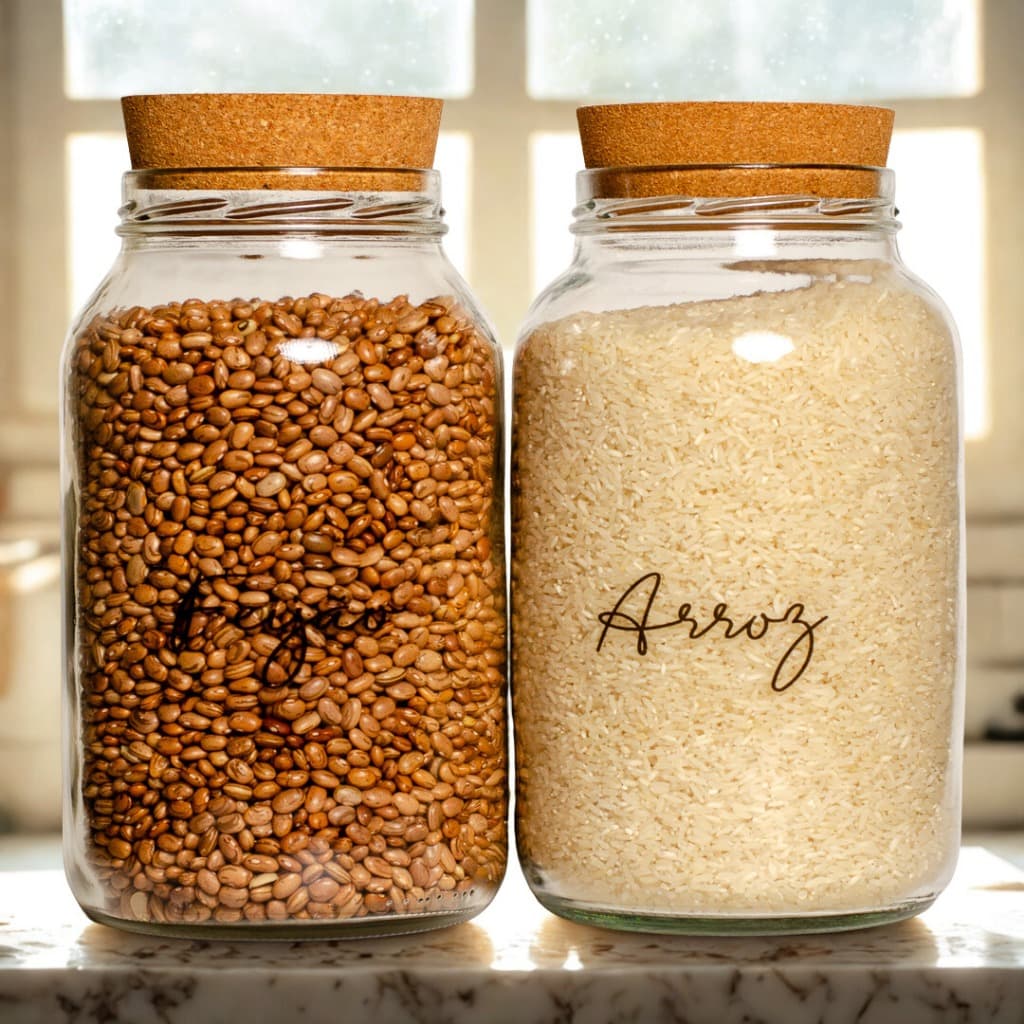 Kit 2 Potes de Mantimentos 3,2 litros Vidro | Porta Arroz e Feijão | Pote de vidro Hermético