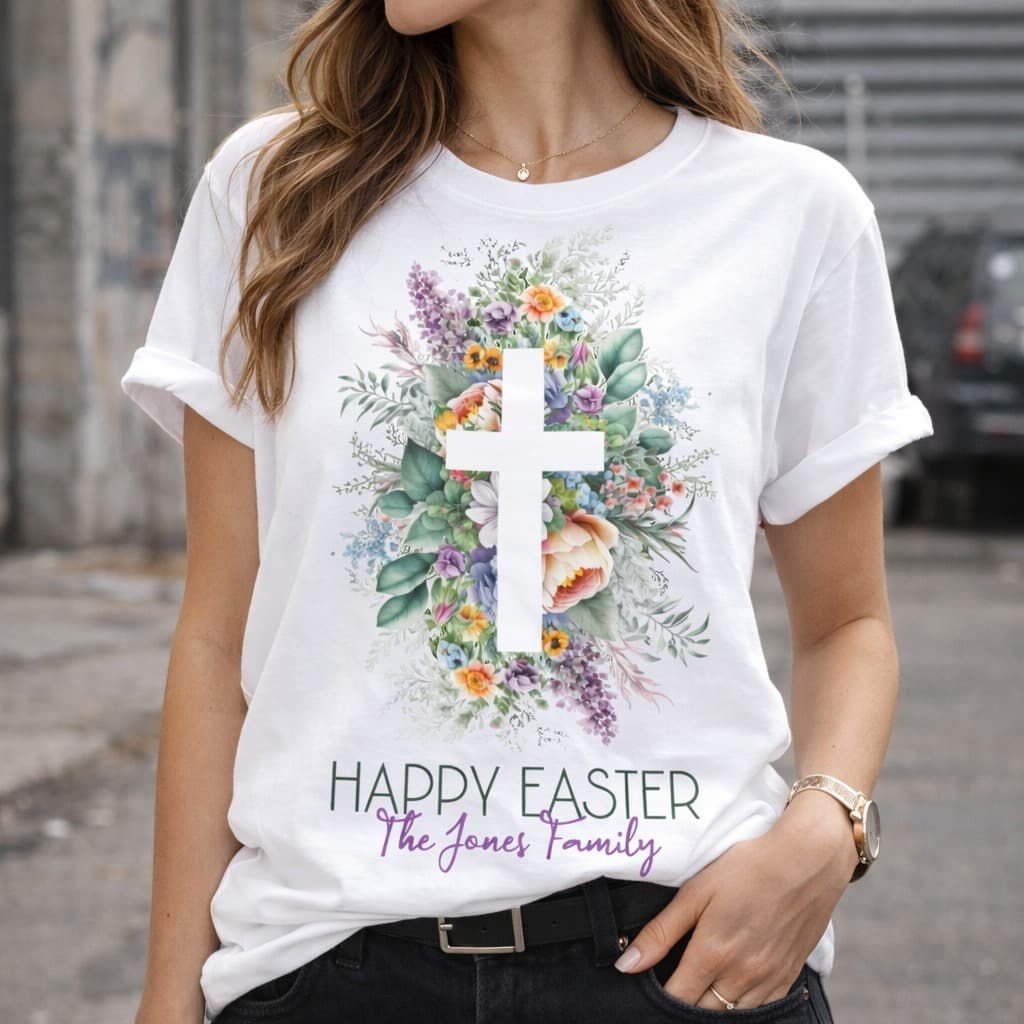 Camiseta Feminina Cristã Cruz Floral Gospel Estilosa Fé Evangélica Baby Look Camisa Feminina Confortável Estampada