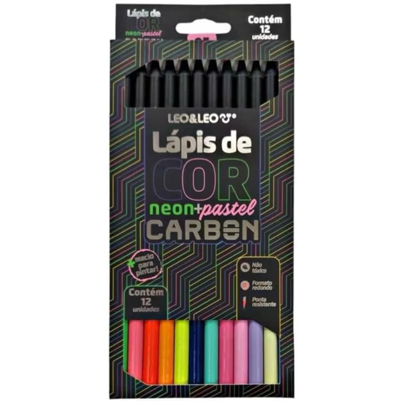 Lapis De Cor Carbon 12 Cores Neon + Pastel Redondo & Tons de pele Leo Cor da marcação Colorido