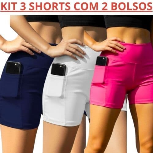 Kit 3 Short Fitness Feminino Liso Suplex Premium Ideal para Academia Treino Sem Transparência no Bumbum Verão 2026