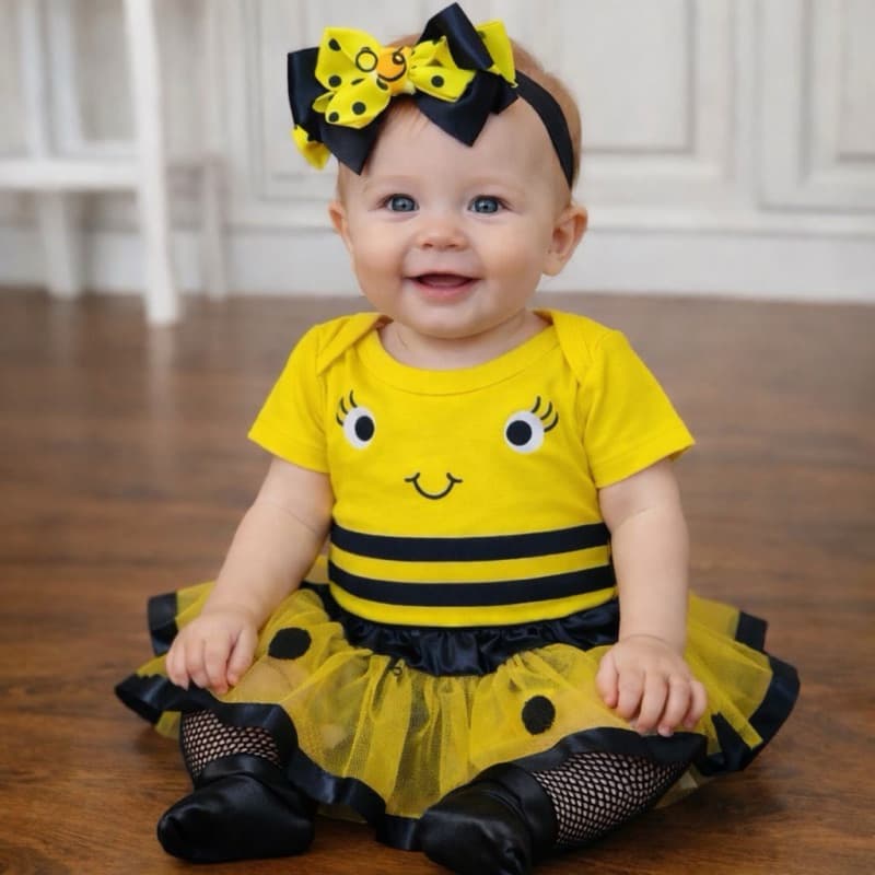 Body Bebê Temático Abelha Abelhinha Mesversário Fantasia infantil Menina