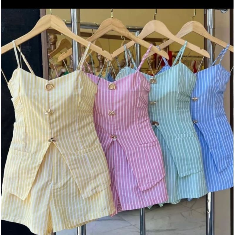 Conjunto Feminino short e cropeed Listrado -frescor e Estilo para o verão