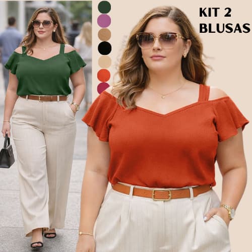 KIT 2 BLUSA PLUS SIZE FEMININA ESTILOSA SOCIAL BASICA BARATO CONFORTAVEL BLUSAS FEMININAS ELEGANTES BLUSINHA FEMININO