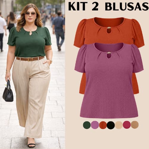 KIT 2 BLUSAS FEMININAS PLUS SIZE ESTILOSA ELEGANTE SOCIAL BLUSA MODA FEMININA BASICA GRANDE BLUSINHA FEMININO CONFORTÁVE