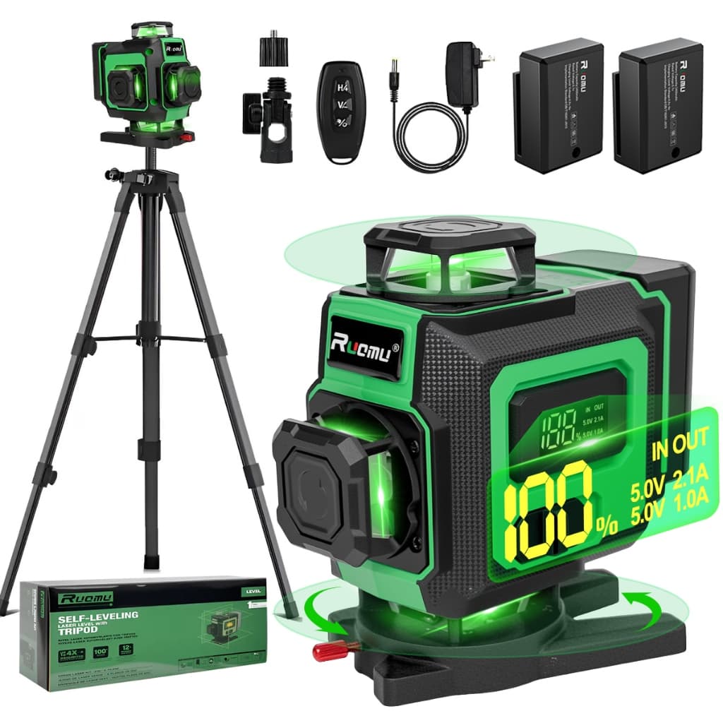 Nivel A Laser Profissional 16 Linhas Verde 360º 2 Bateria Recarregável Com Tripé