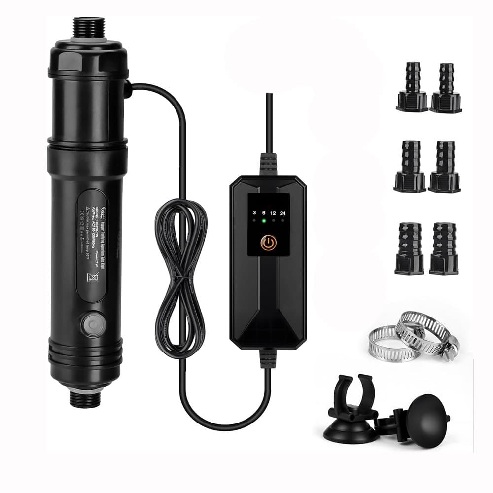 Luz UV para Aquário com Timer e Protetor 360°, Lâmpada Anfíbia para Aquário de Água Doce e Salgada 7W 11W