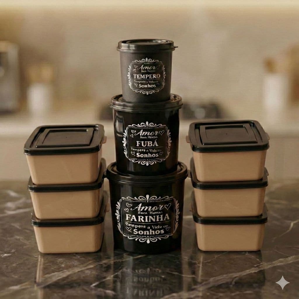 Kit 9 Potes Mantimentos Cozinha Completa Organizador Herméticos Mantimentos e Temperos