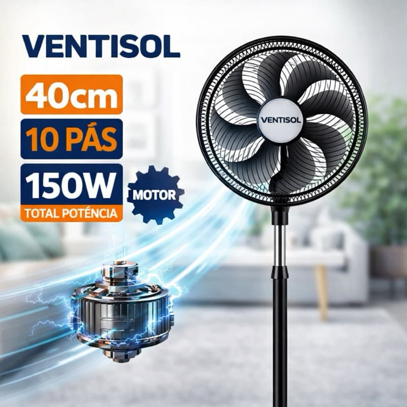 Ventilador Coluna Ventisol oscilante Turbo 10P 40cm motor 150w