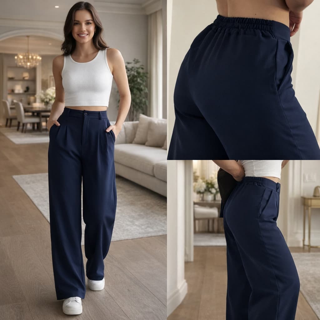 Calça Pantalona Alfaiataria Wide Leg COM ELÁSTICO NA CINTURA TECIDO DE QUALIDADE MELHOR QUE A DUNA