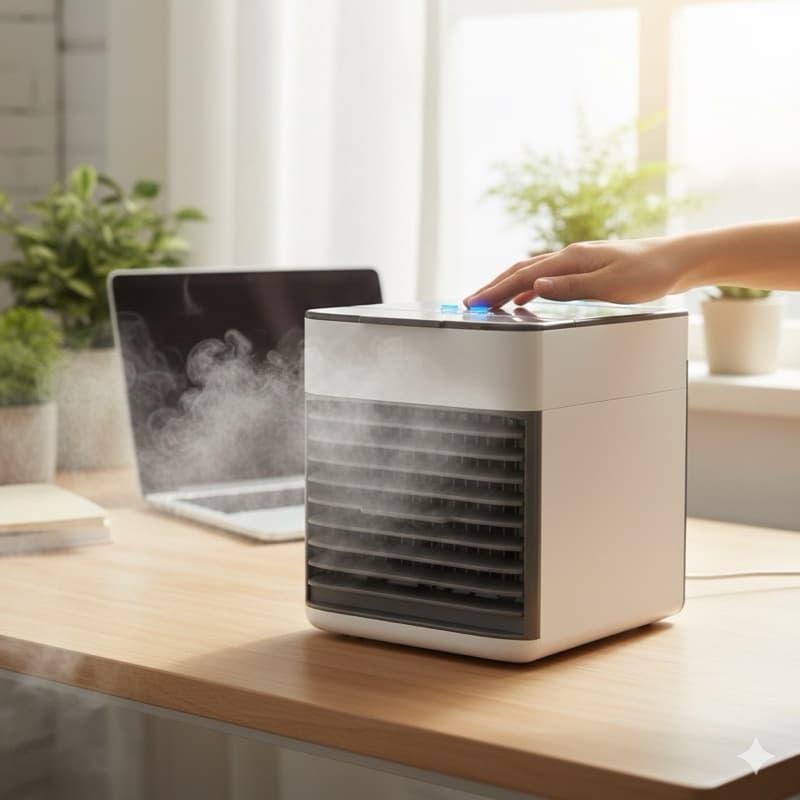 Climatizador Ventilador e Umidificador Bivolt Portátil 3 Velocidades LED 10W Econômico Fácil de Transportar Refrescante