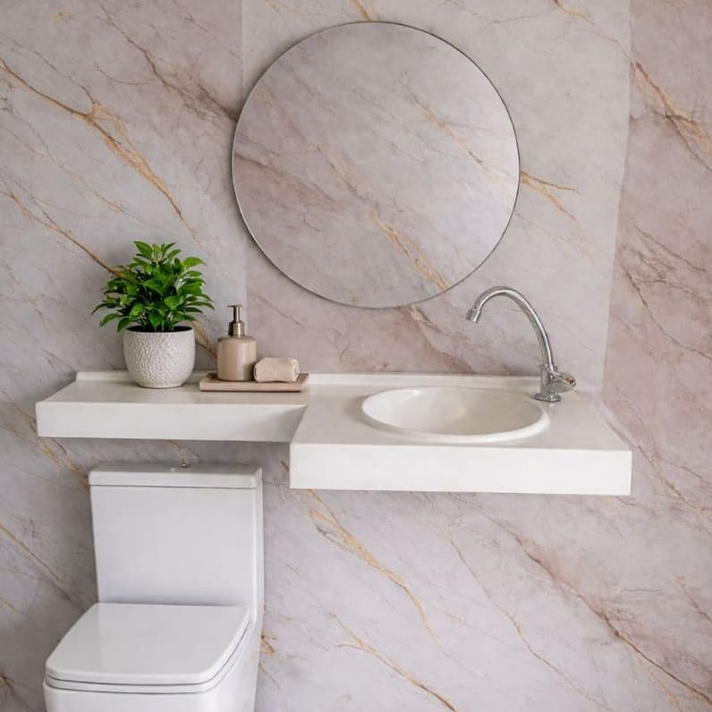 BANCADA EM L 35X93CM C/ CUBA EMBUTIDA / BRANCO / ACOMPANHA VÁLVULA DE BRINDE / LAVABO