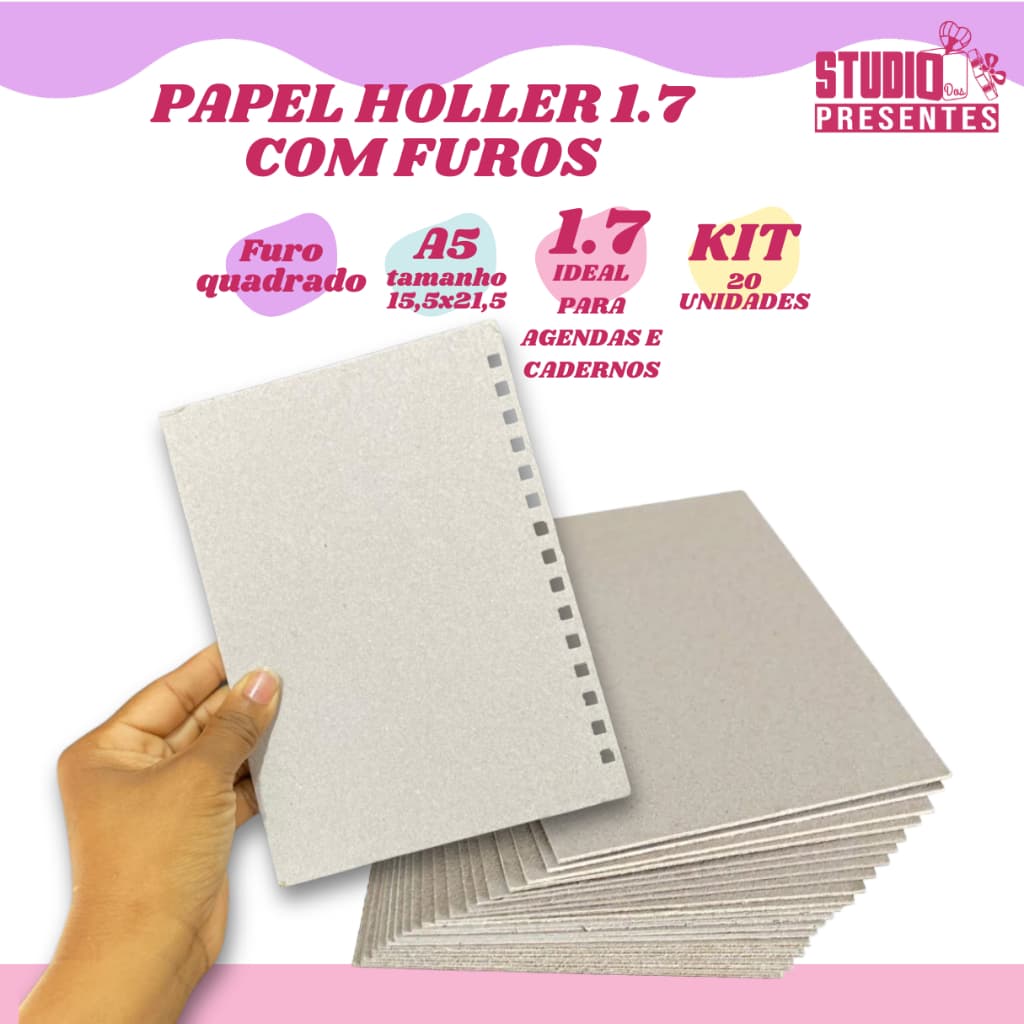 20 unidades Papel holler COM FUROS pronto para encadernar papel cinza / papel paraná / furos quadrados / 1.7