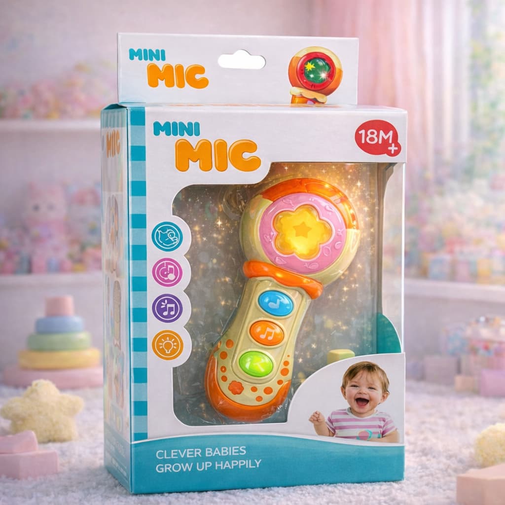 Mini Microfone Musical Infantil Brinquedo Som Luzes Portatil Educativo