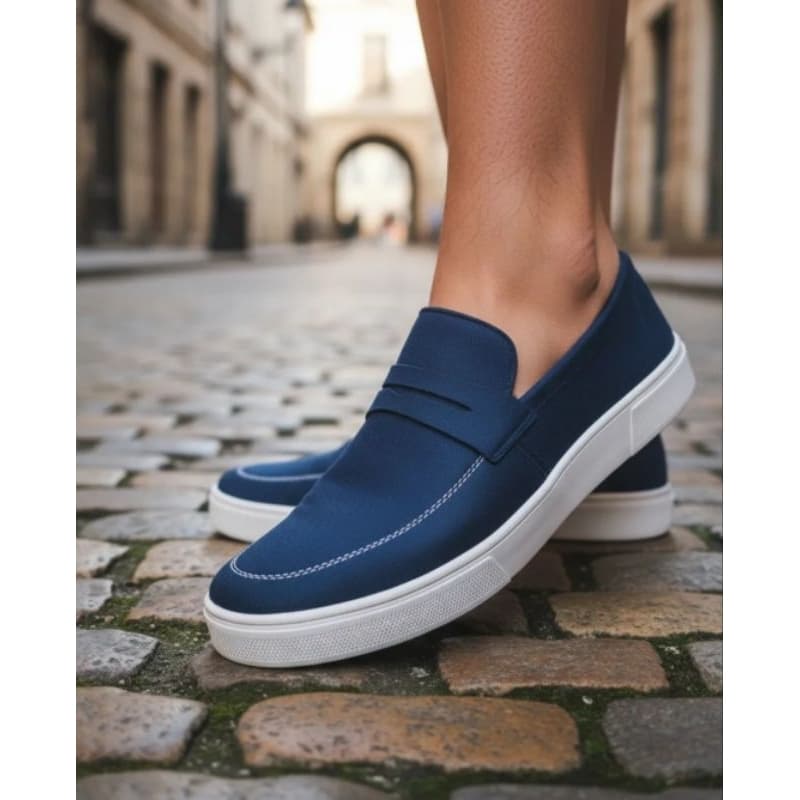 sapato tênis mocassim casual Oxford  azul