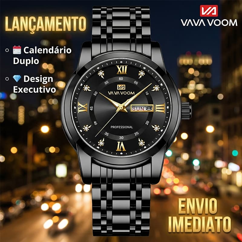VAVA VOOM 2394 Relógio Masculino Social Data Dupla Ponteiros Luminosos Aço À Prova D’água Estiloso