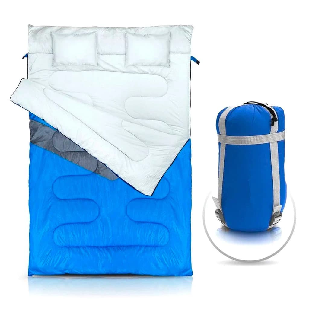 Saco Dormir Kuple Casal C/ Travesseiro Camping -5 A 5°c Azul NTK