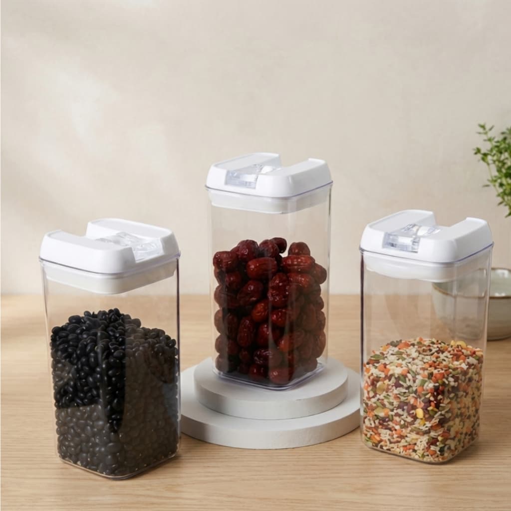 Potes Herméticos KIT 3 Unidades 1200ml Acrílico Multiuso Livre de BPA Free com Colheres e Adesivos