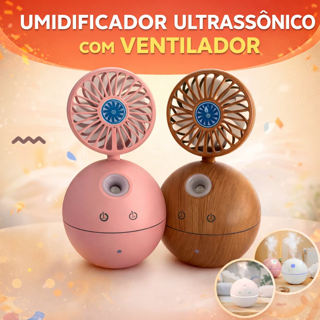 Umidificador de ar com Ventilador Difusor de ar Ultra-som Máquina de aromaterapia com óleo essencial