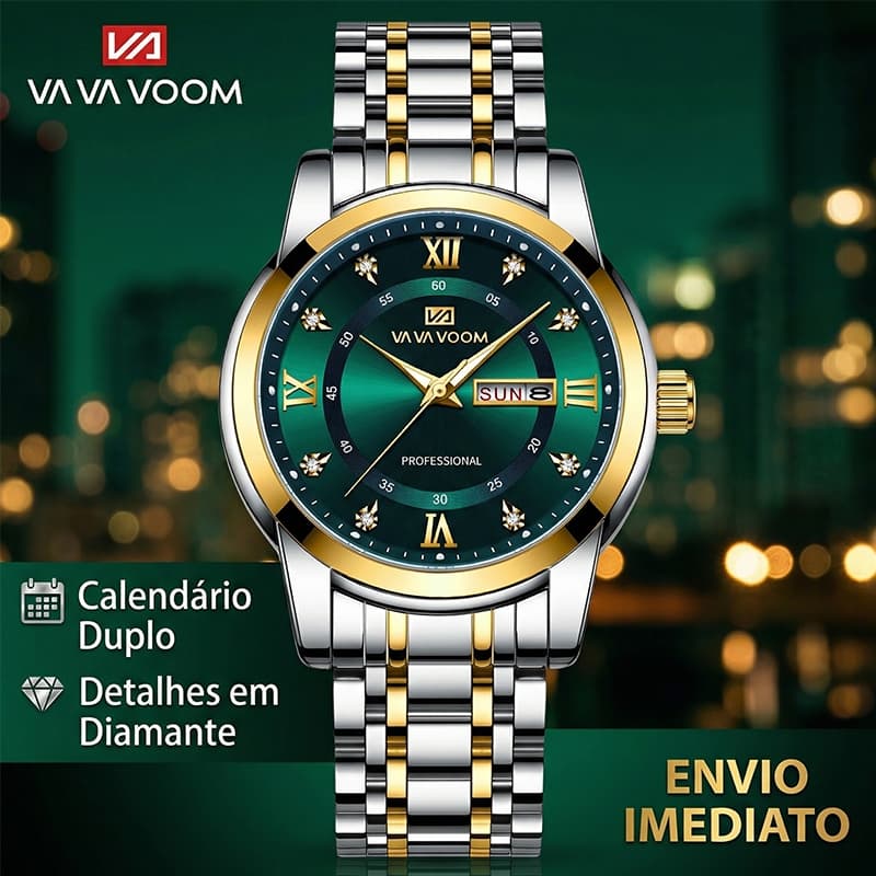 Relógio Masculino Dourado Negócios Presente Original VAVA VOOM 2394 Vidro Resistente Moda Fashion