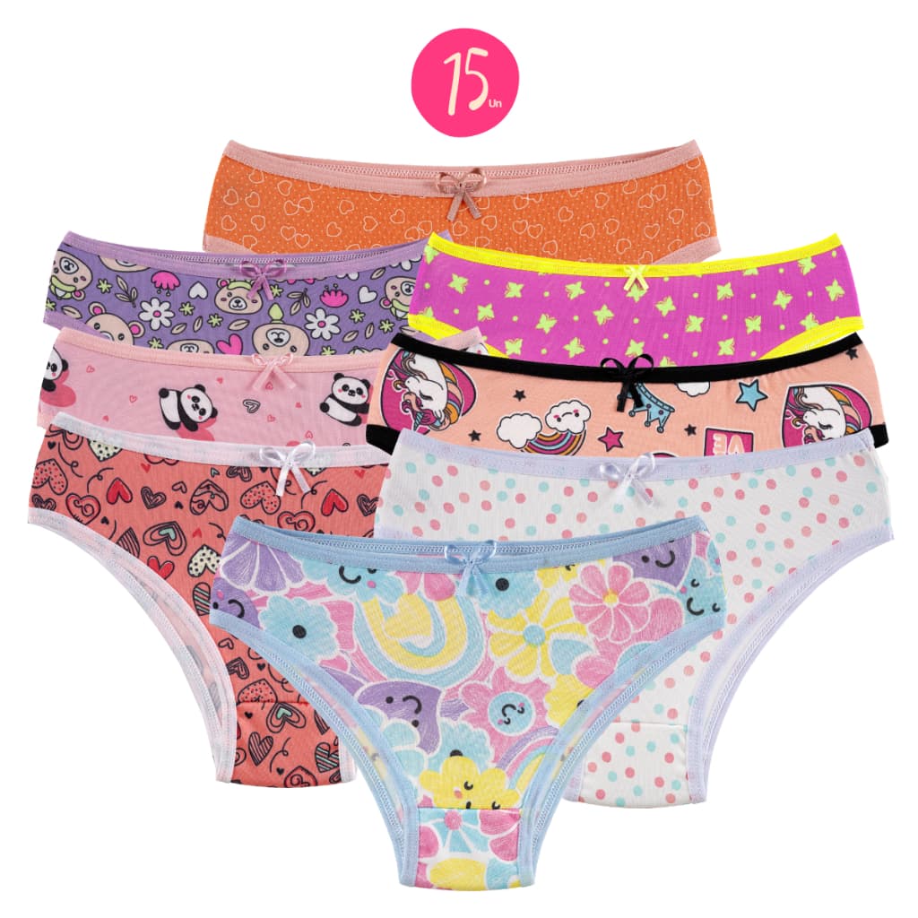 Kit 15 Calcinha Juvenil Micro Estampada Menina Moça Feminina Tanga Infantil Conforto Forro Algodão