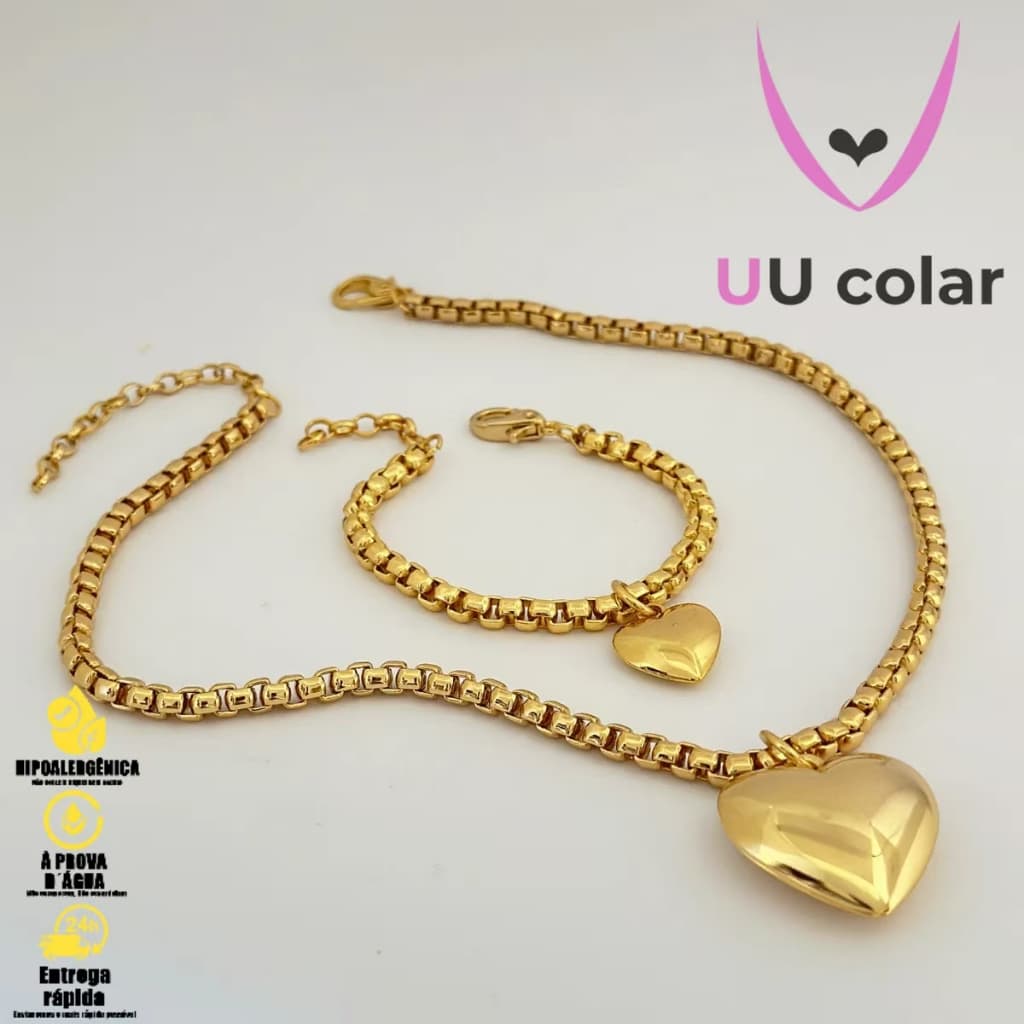 Colar Exclusivo de Dois Corações em Ouro 18K – Luxo e Romance