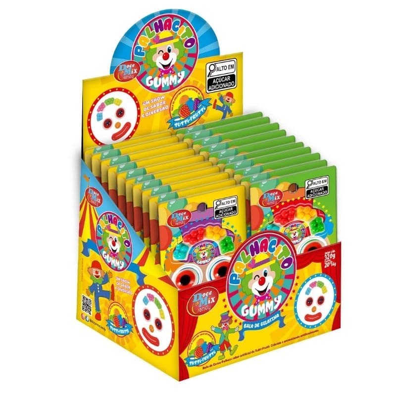 BALA GELATINA PALHACITO  GUMMY  16G DISPLAY C/ 20 UNIDADES  SABOR TUTTI  FRUTTI
