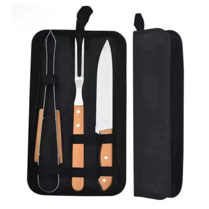 Kit de Churrasco Conjunto de 3 E 9 Peças Aço Inox Com Estojo Kit Churrasqueiro Presenteável