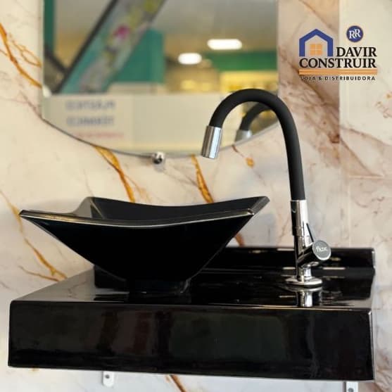LAVATÓRIO EM MÁRMORE SINTÉTICO / BANCADINHA 30X45CM PRETA / CUBA SOBREPOR / VÁLVULA DE BRINDE / LAVABO