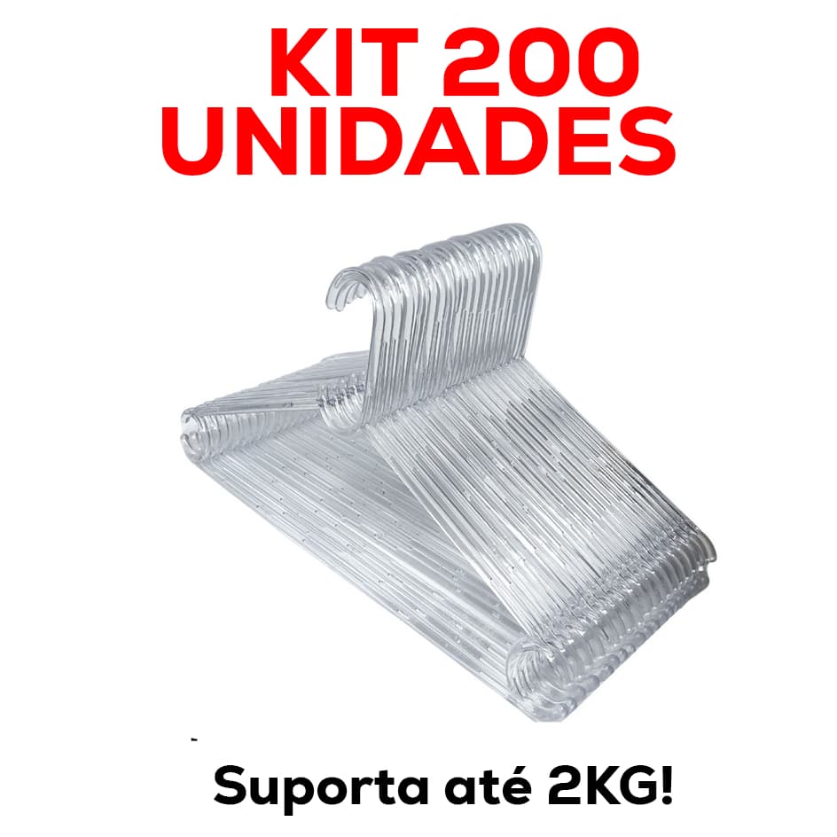 Kit 200 Cabides De Acrilico Transparente Adulto Reforçado Envio Imediato!