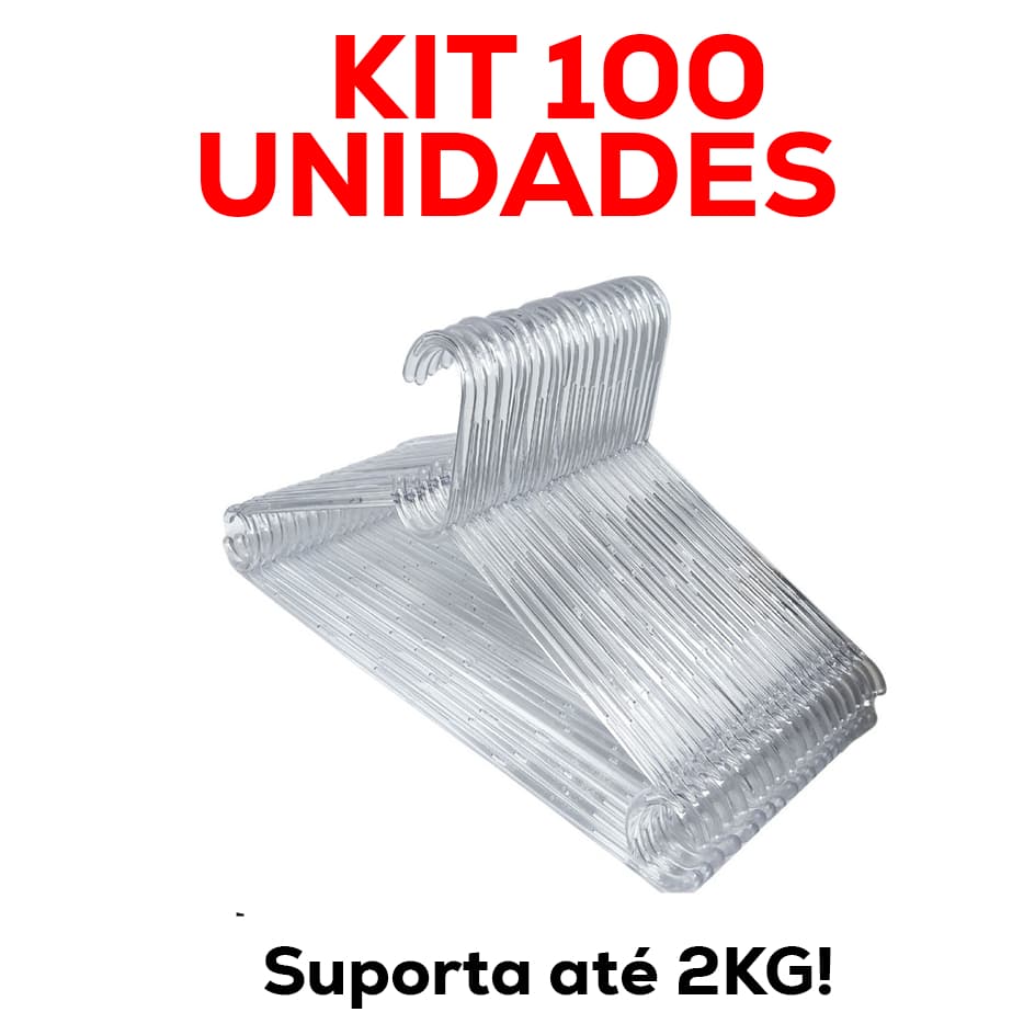 Kit 100 Cabides De Acrilico Transparente Adulto Reforçado Envio Imediato!