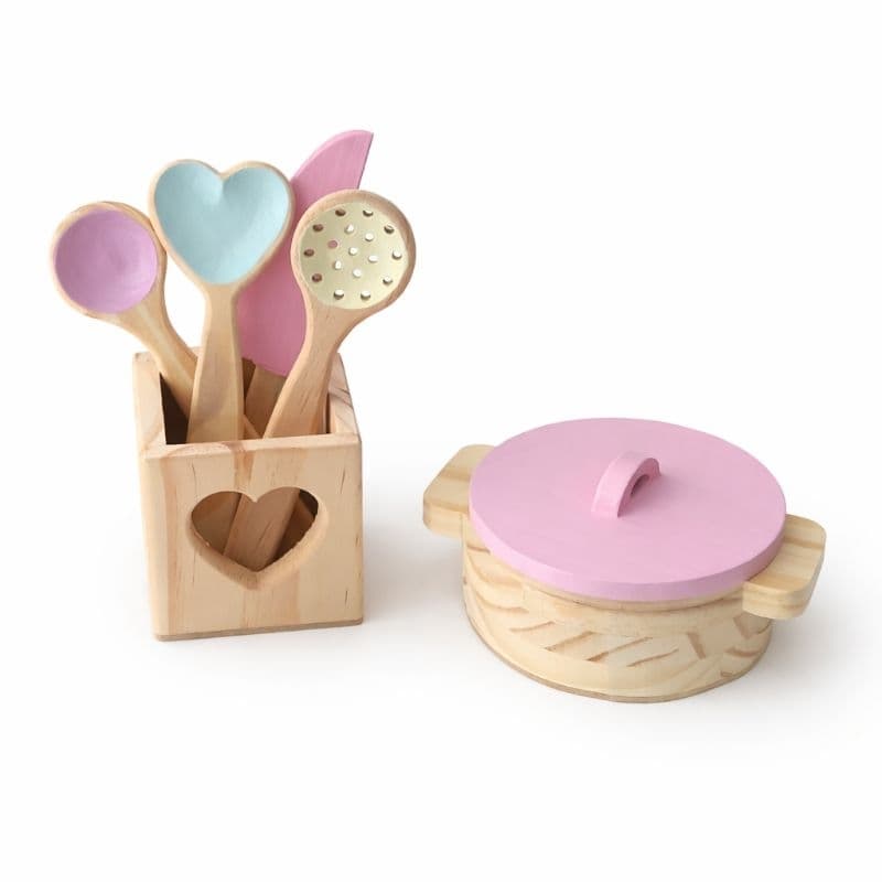 Panelinha e Kit Utensílios Cozinha Infantil em Madeira Brinquedo Educativo