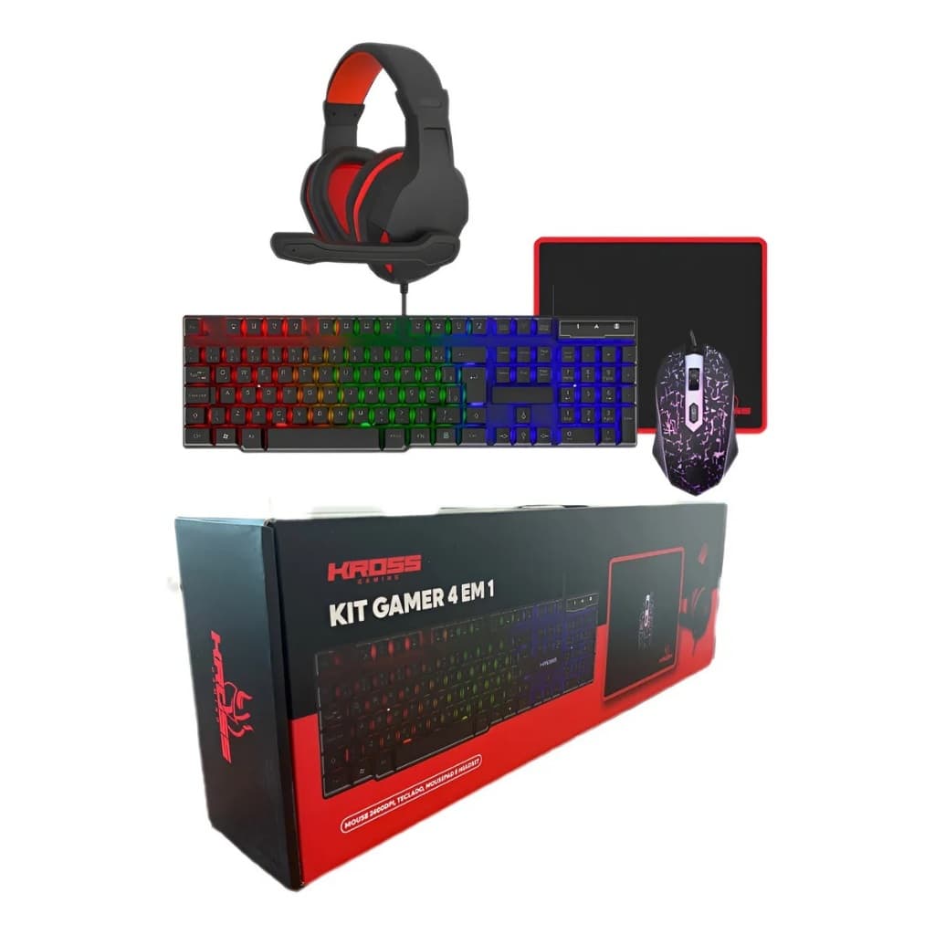 Kit Gamer Kross Elegance Ke-gk4100 4 Em 1 Mouse Preto Teclado Preto