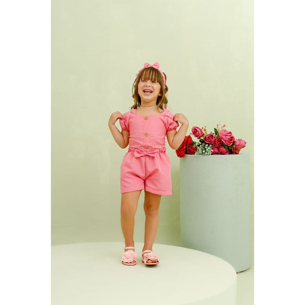Conjunto Infantil Feminino com Botões + Tiara | 2 a 4 Anos
