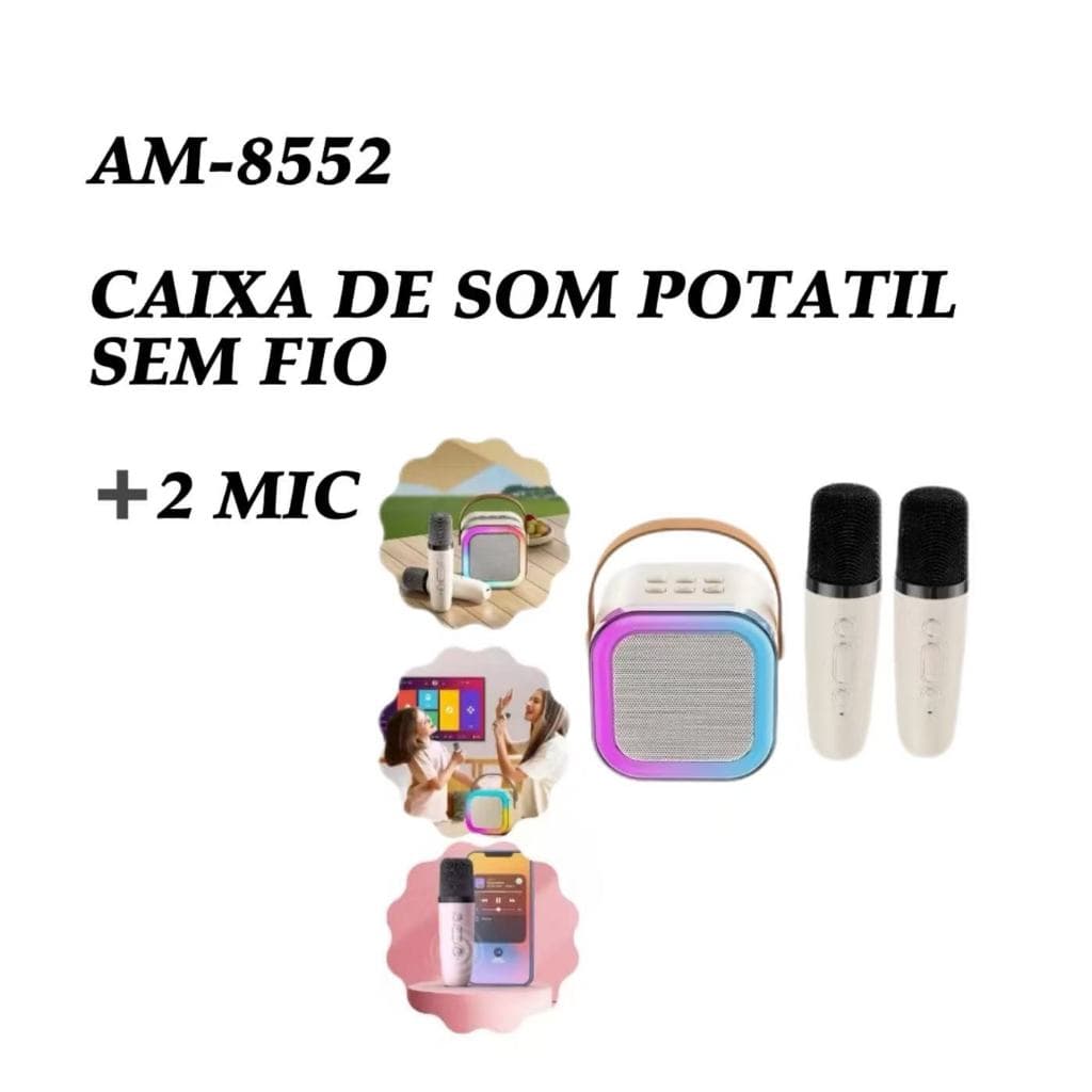 CAIXA DE SOM POTATIL SEM FIO-ALTOMAX-AM-8552 Karaoke com Microfone