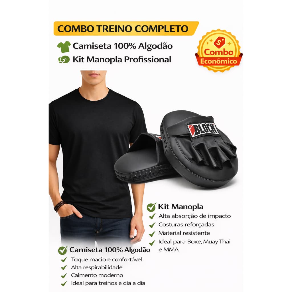 Manopla Muay Thai Manopla Para Treino de Boxe Block Aparador De Soco(par) + Camiseta 100% algodão