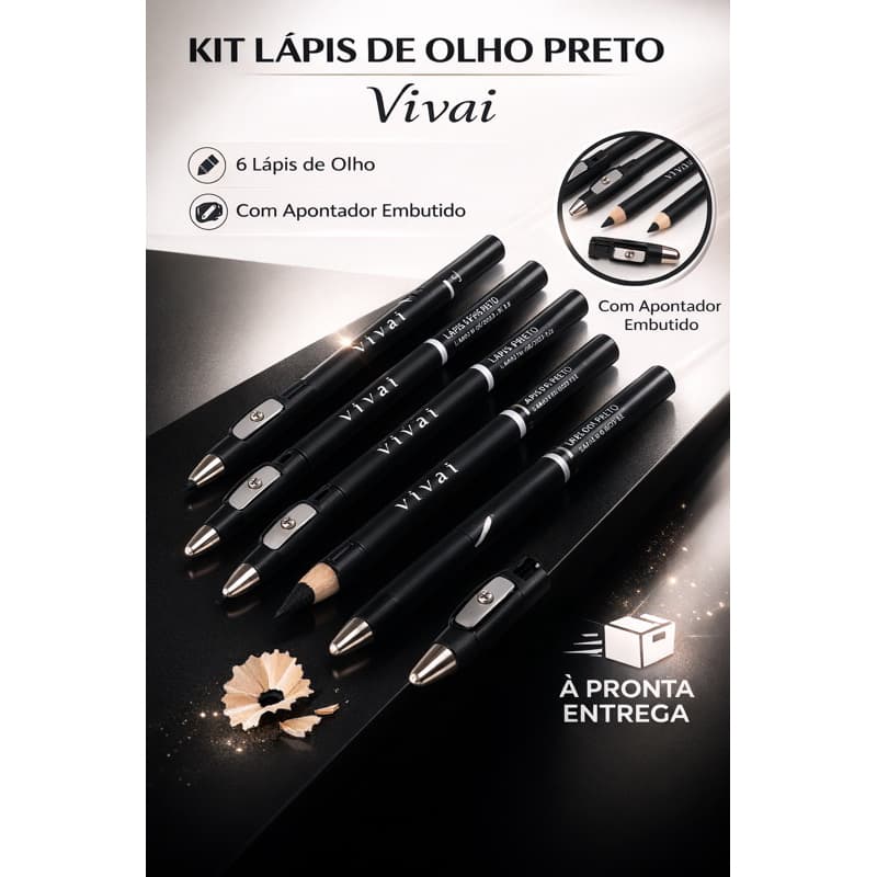KIT 6 UNIDADES Lápis de Olho Preto Vivai com apontador lápis preto lapis unidade