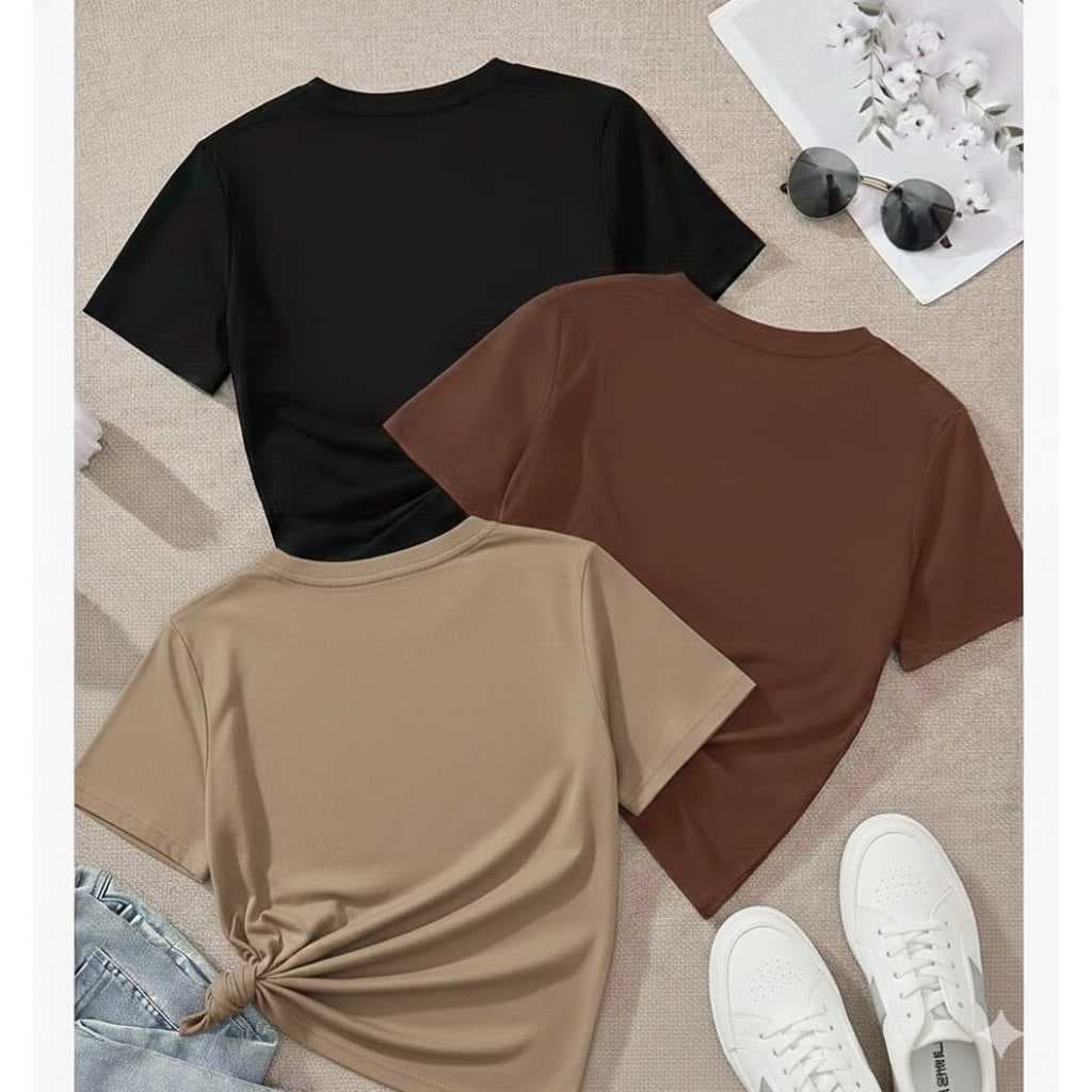 Kit 3 T-shirt 100% Algodão Confortável Feminina e Masculina Camisa Lisa Gola Redonda Várias Cores