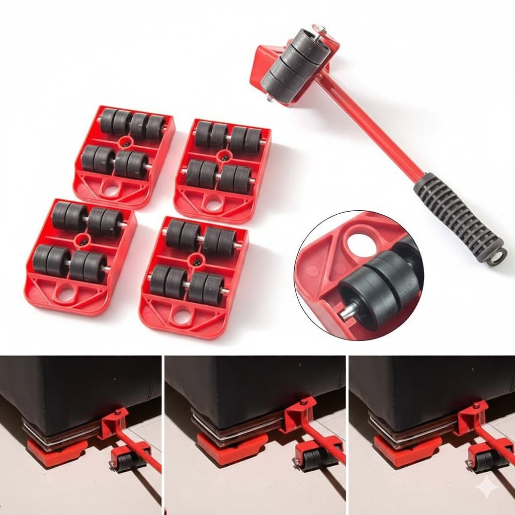 Kit Levanta Moveis Com Rodinhas Mobilidade Facil Protecao Pisos 5 Pecas Vermelho