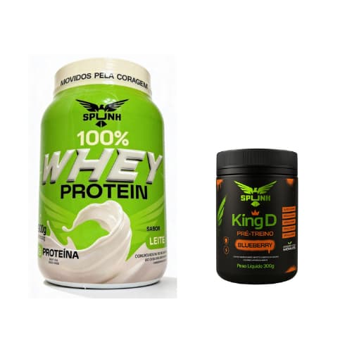 Kit Whey 100% Concentrado Spunk 900g e Pré Treino King D Spunk 300g