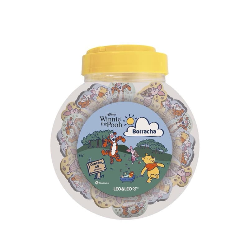 🧸✨ Pote de Borracha Ursinho Pooh Léo & Léo – 40 Unidades