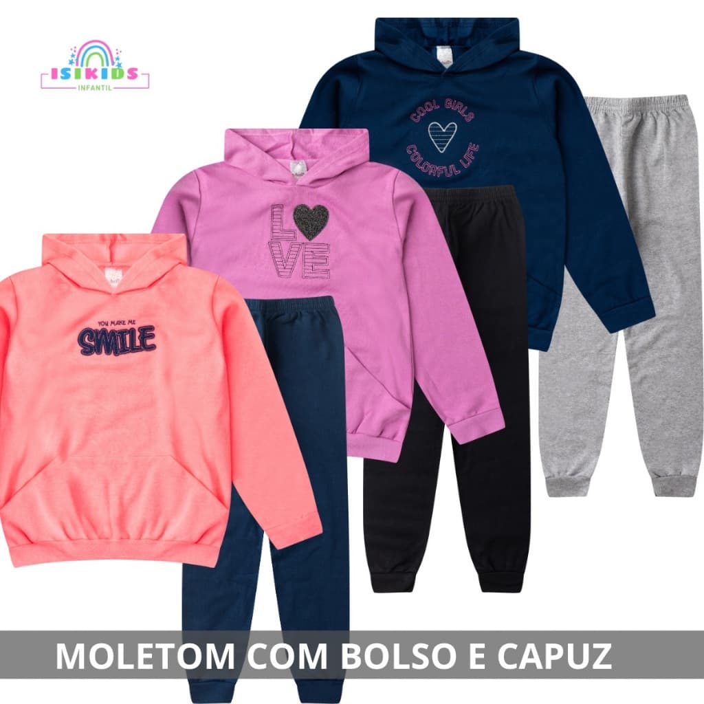 3 Conjuntos Moletom Infantil/Juvenil  Menina Roupa de Frio Feminina