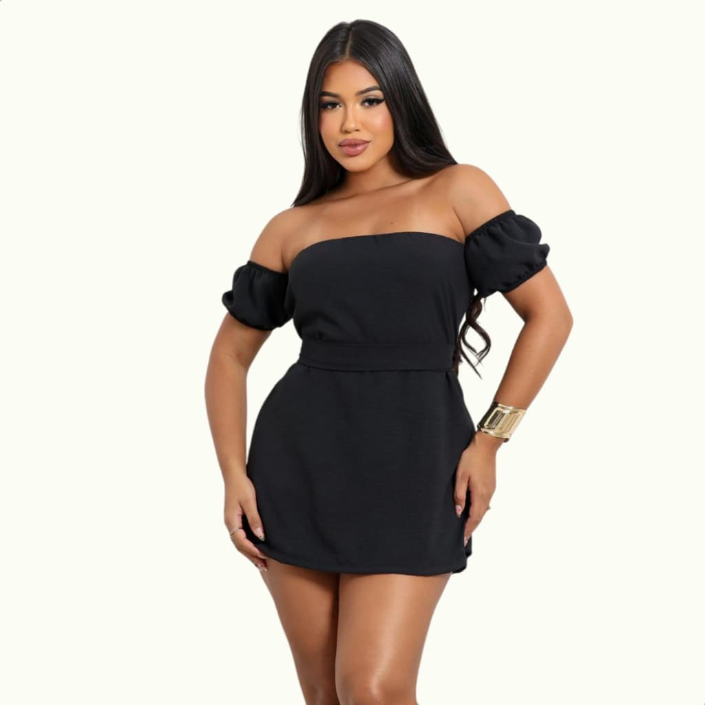 Vestido Macaquinho Manga Ciganinha Curto Soltinho Shorts Por Baixo Com Cinto Elegante E Luxuoso P Ao GG