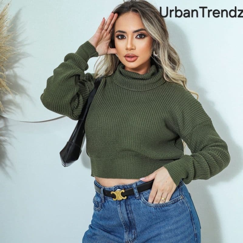 Blusa Cropped Tricot Manga Longa Ponto Pérola Blusa de Frio Tricot Premium Tendência 2026