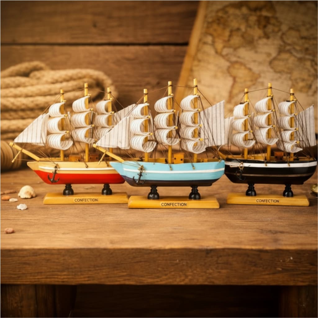 NAVIO PRETO VELEIRO 23 cm BARCOS PEQUENO PRESENTE decoração barco barquinho nautica branco azul veleiro madeira
