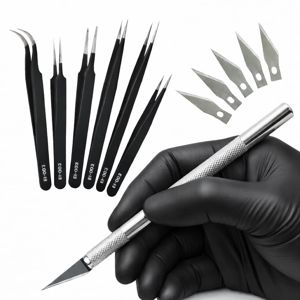 Estilete De Precisão Bisturi 5 Laminas + 6 Pinças Artesanato Bijuterias