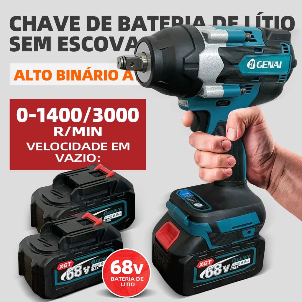 Chave de Impacto 68V sem Escovas - Furadeira de Impacto Portátil com 2 Baterias | Alta Performance